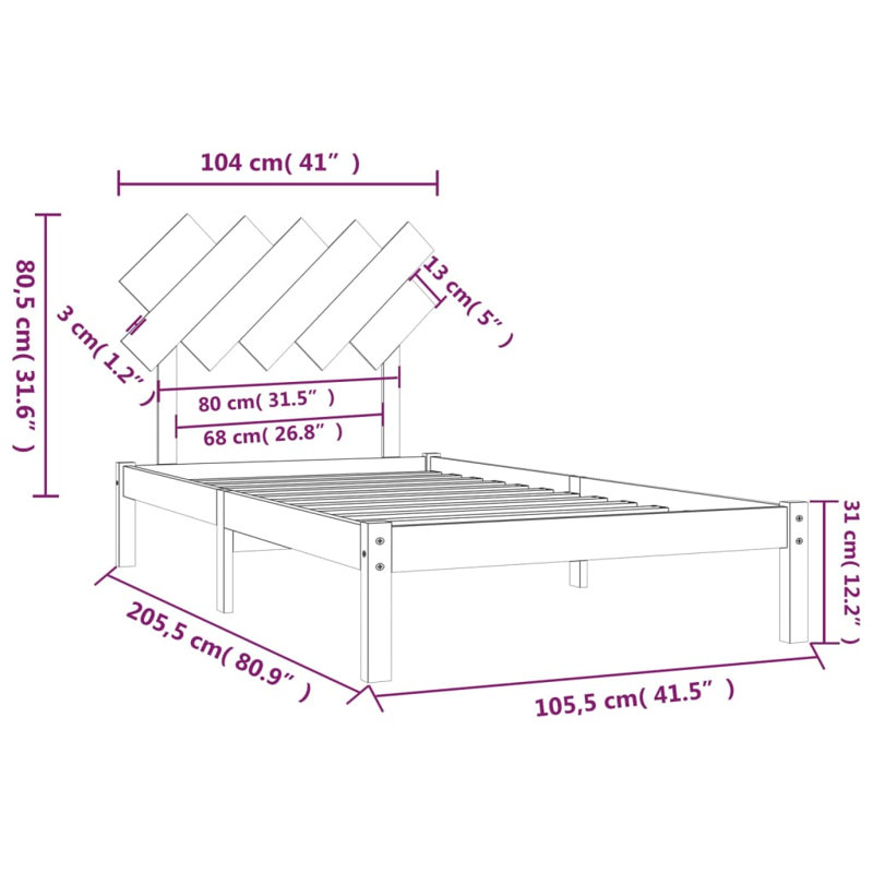 Bed Frame Solid Wood, Single (3'), natural