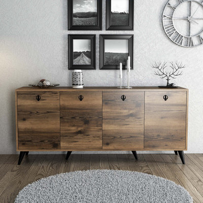 Modern Console Table, Walnut Finish, 70.9 x 31.5 x 17.7 inches | 100% Melamine Coated Particle Board, Thickness: 0.7 inches | Plastic Legs, Wall-Mountable, Multiple Shelves | Stylish & Functional for Rustic Home Décor