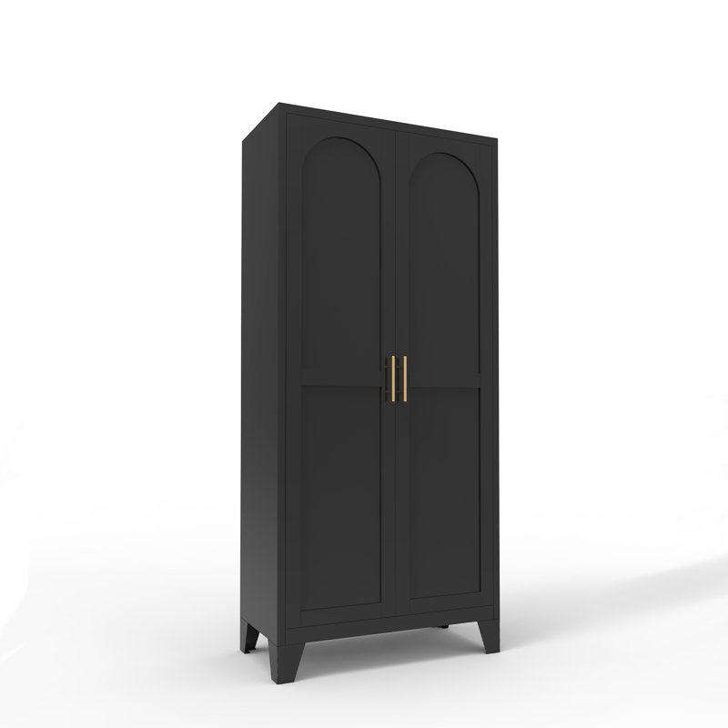71" Steel Storage Cabinet With 2 Shapely Doors And Adjustable Shelves, Multi-Functional Storage For Bedroom, Living Room, And Kitchen