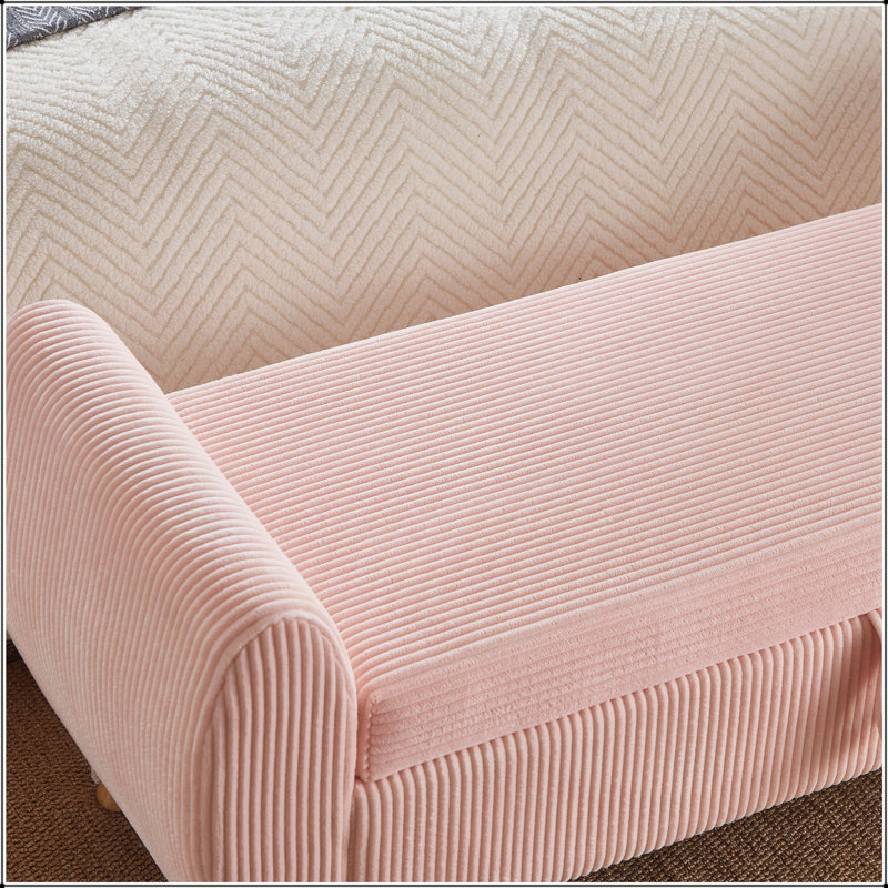 Banc de lit moderne de 145 cm (57 po) en velours côtelé avec rangement intégré et pieds en bois, idéal pour la chambre ou le couloir.