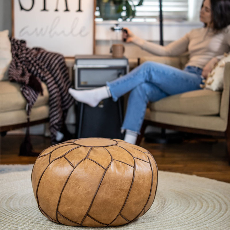 Pouf Unstuffed Ottoman Moroccan Footstool, Camel