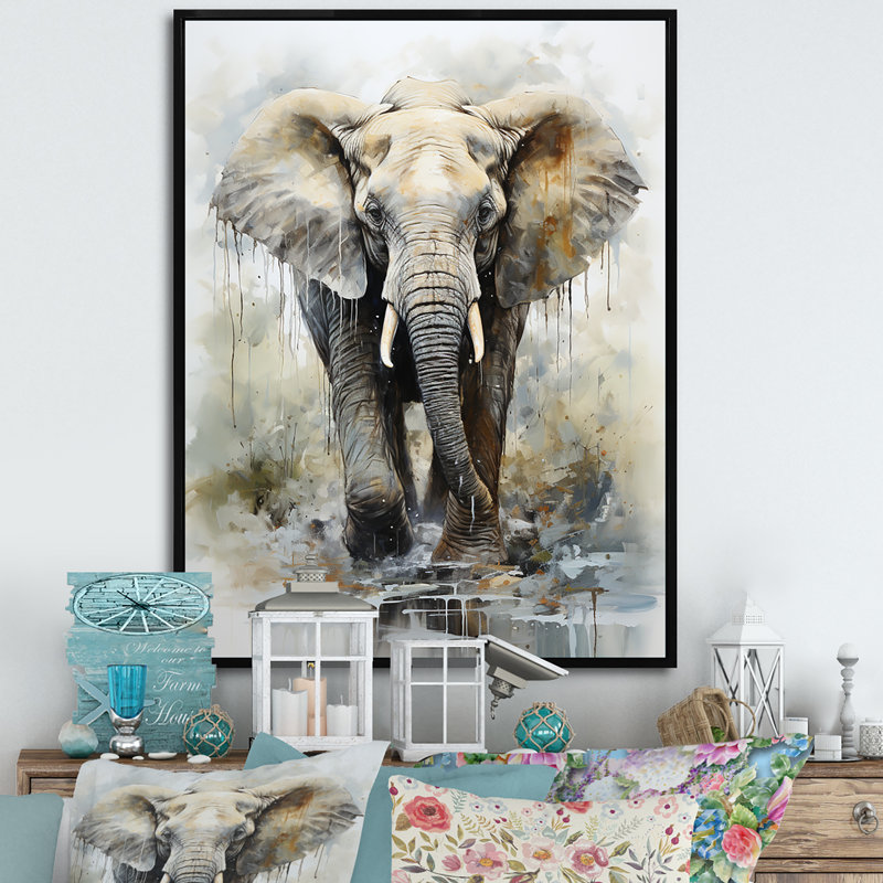 Éléphant élégant en mouvement I sur toile, H 20 po x l 12 po x P 1 po, Cadre flottant noir