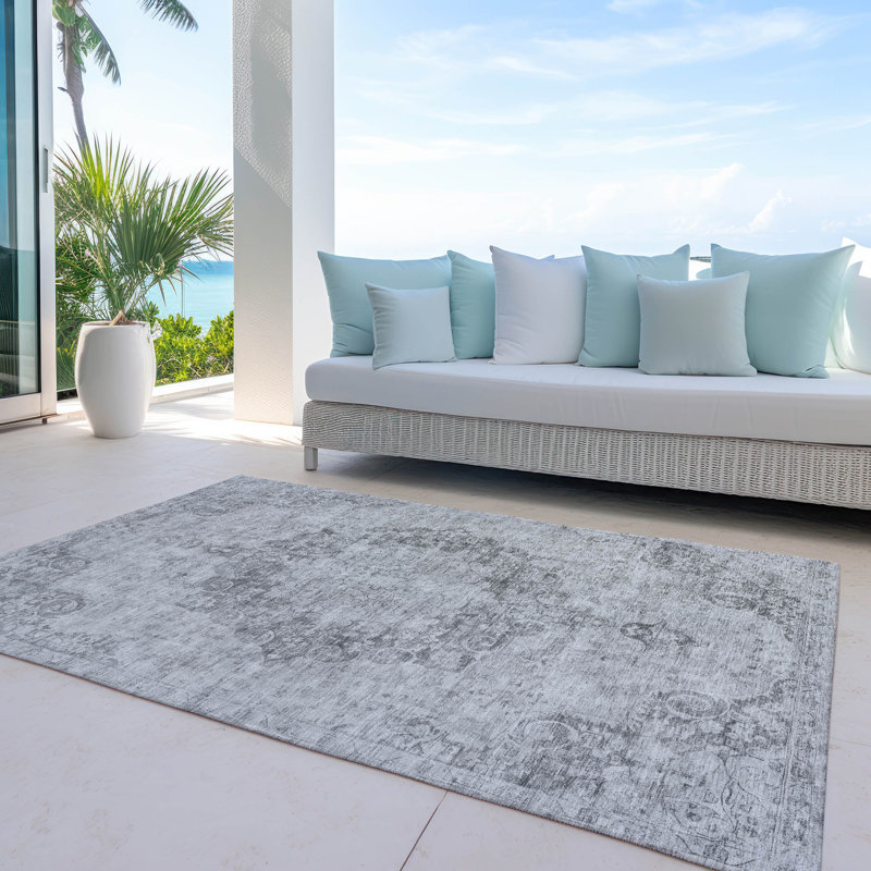 Arienne Gray Washable Indoor-Outdoor Rug - , 5' x 7'6"