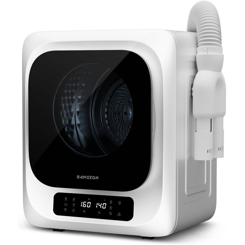 Sèche-linge portable BANGSON 1,8 pi³ pour le linge, sécheuse compacte avec support à chaussures et ensemble de fixation murale, panneau de commande DEL, tambour en acier inoxydable 120 V pour appartement, dortoir, VR, blanc