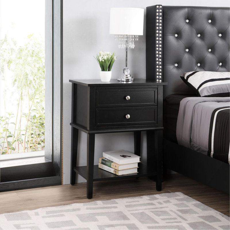 Sleek Black Minimalist Nightstand, Black