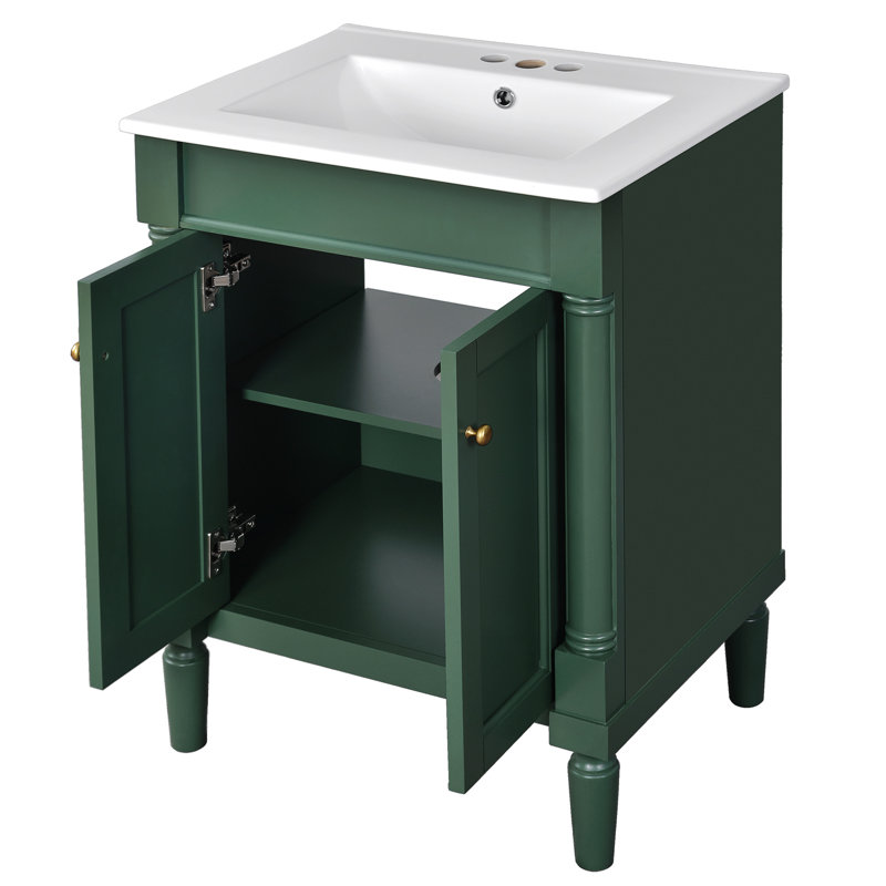 24'' Bathroom Vanity With Space Saving Design - Modern Cabinet Rectangular Basin Sink, Green, Gold