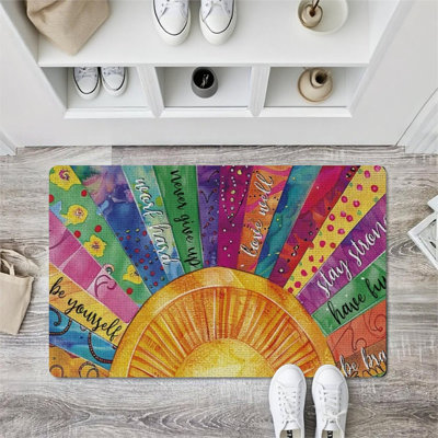 36"x24" Motivational Rug, Colorful Positive Sunburst Quote Mat