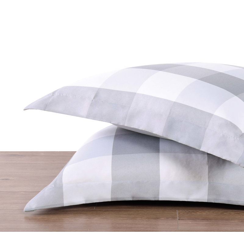 Buffalo Plaid Microfiber Comforter Set, King Comforter + 2 Shams, Gray Plaid