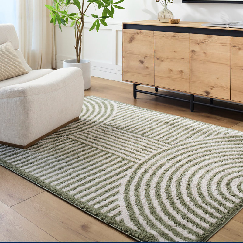 Green Modern Shaggy Washable Rug, Geometric Anti-Slip Rug For Living Room, Dining Room, Bedroom, Kitchen