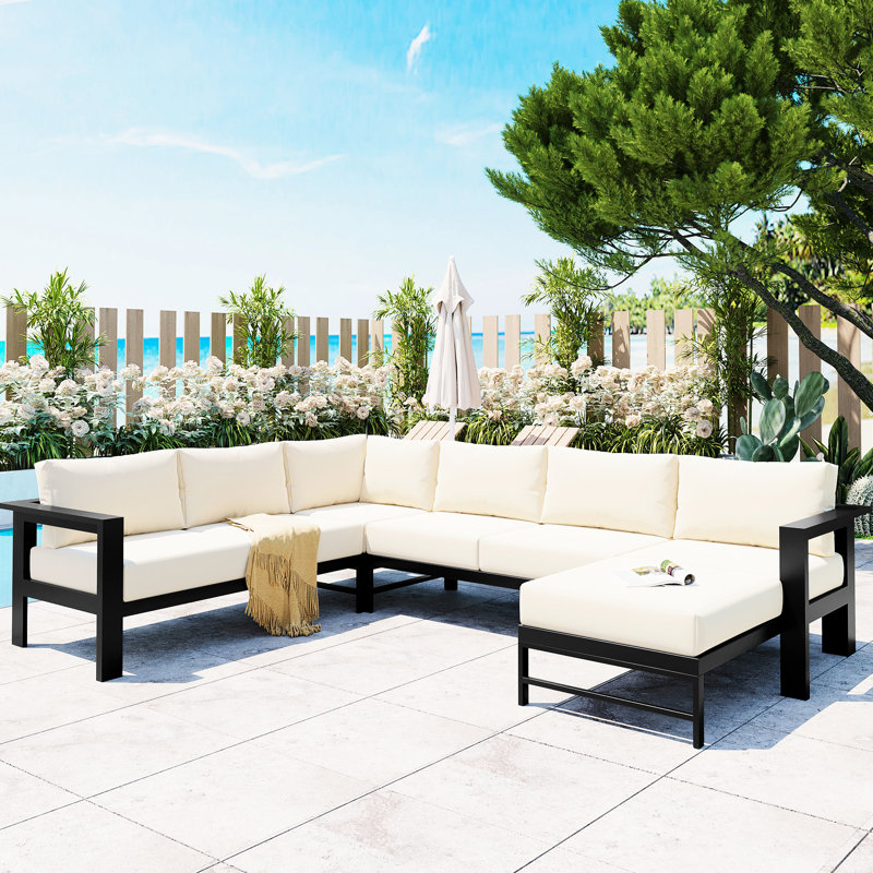 Extérieur en forme de U, couleur blanche - 6 places, aluminium avec coussins confortables pour les jardins, les cours et les balcons Facile à assembler 6 et coussins, espaces, assemblage