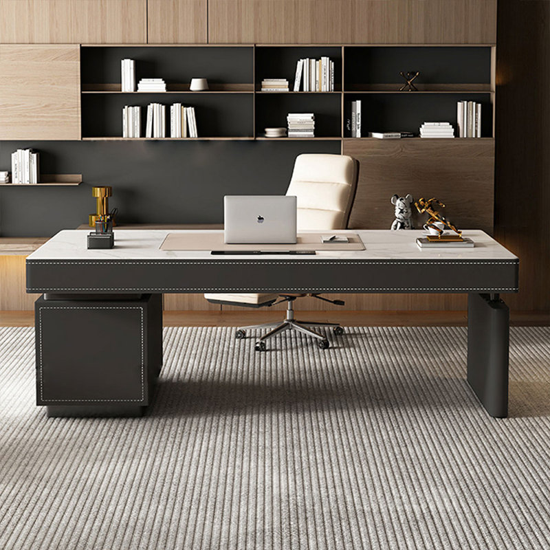 Black Rectangular with 6 drawers desk, 29.6" H x 63" W x 27.6" D