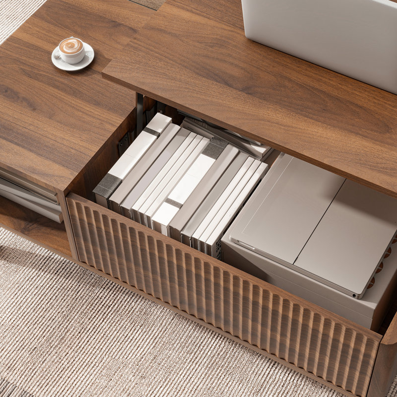 Table basse à plateau relevable Rhyth, Noyer