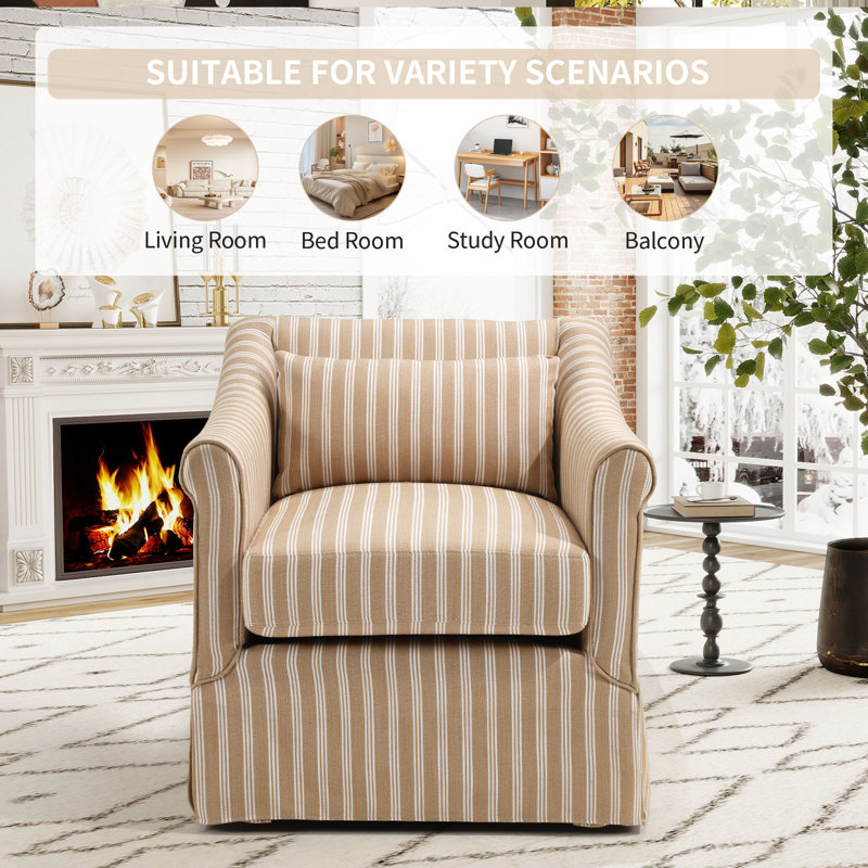 Kandyn 30" Wide Modern Soft Upholstered Swivel Arm Accent Chair With Lumbar Pillow, Brown
