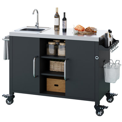 Outdoor Kitchen Island Grill Cart Table With Sink & Storage Cabinet by Latitude Run