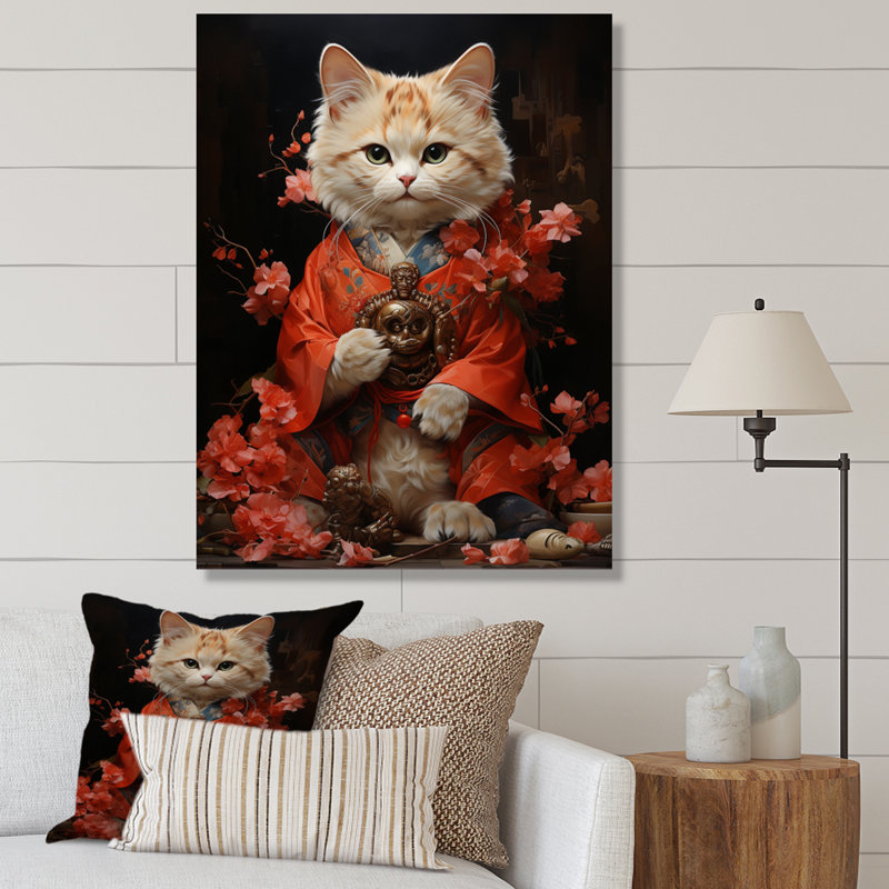 Uzay " Japon Art Waving Manekineko I ", 20" H x 12" W x 1" D, Wrapped Canvas