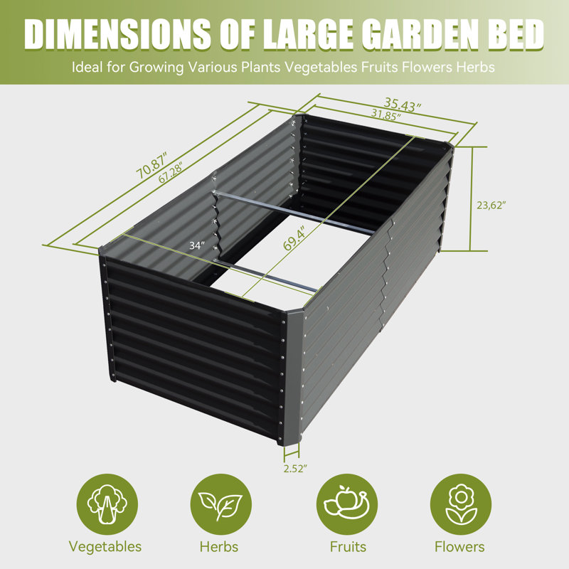 Lit de jardin surélevé en métal Sacia, Gris, H 23,62 po x l 70,87 po x P 35,43 po