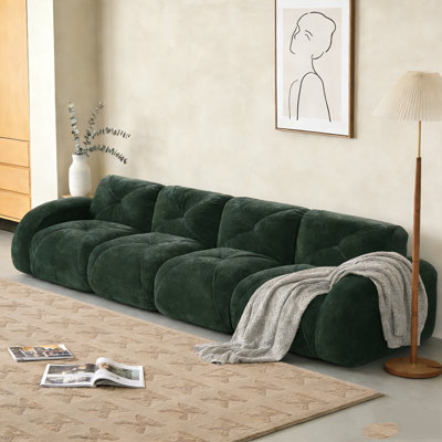 140''Soft Velvet Fabric,Boneless Sofa With Tufted