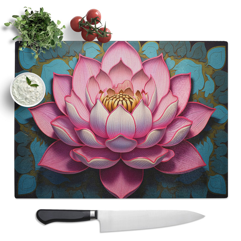 Lotus Flower Art Deco  Glass Chopping Board