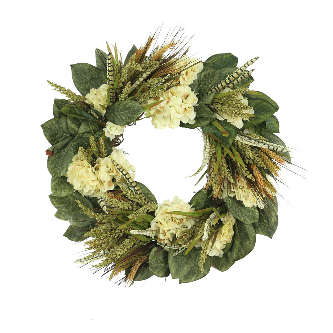 29" Wheat and Hydrangea Magnolia Wreath Primrue