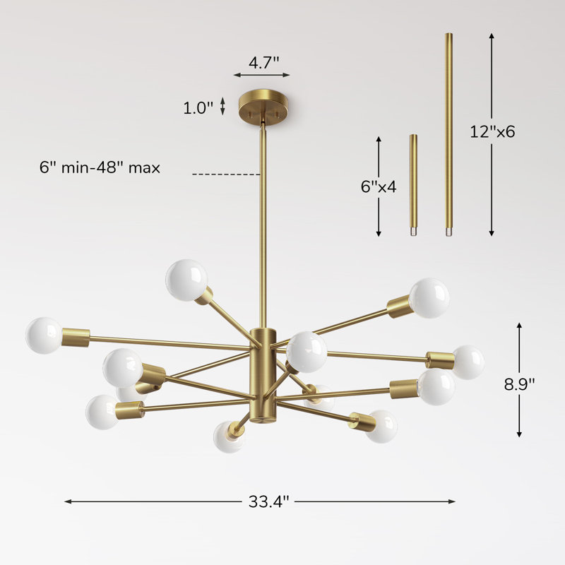 Lustre sphérique spoutnik 12 lumières à intensité variable Klotilda, Laiton antique