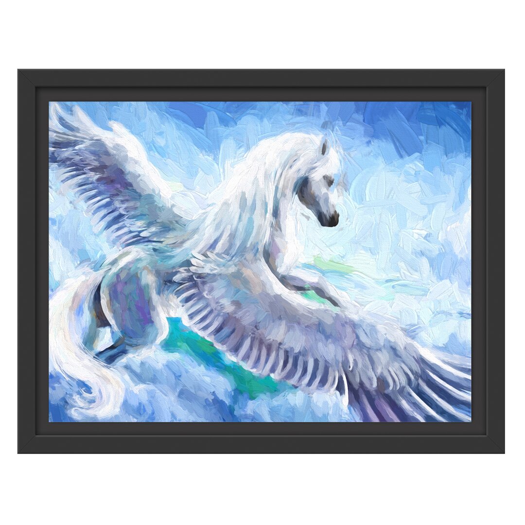 Gerahmtes Wandbild Pegasus fliegt über den Wolken