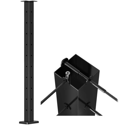 36" Black Stainless Steel Corner Cable Railing Post – Surface Mount, Indoor/outdoor, T-drilled