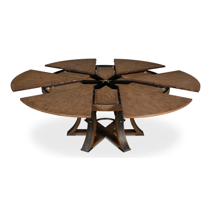 Tower Round Solid Oak Dining Table, Light Mink/Dark Hammered