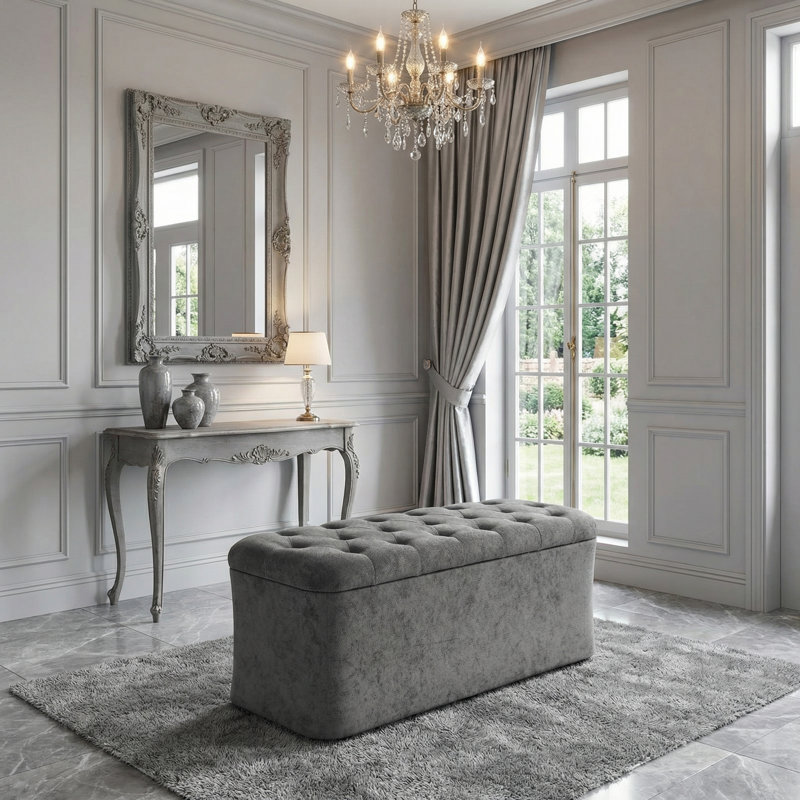 Charleroi 40"Wide Rectangle Upholstered Storage Ottoman Bench, Modern Upholstered Accent Bench, Gray