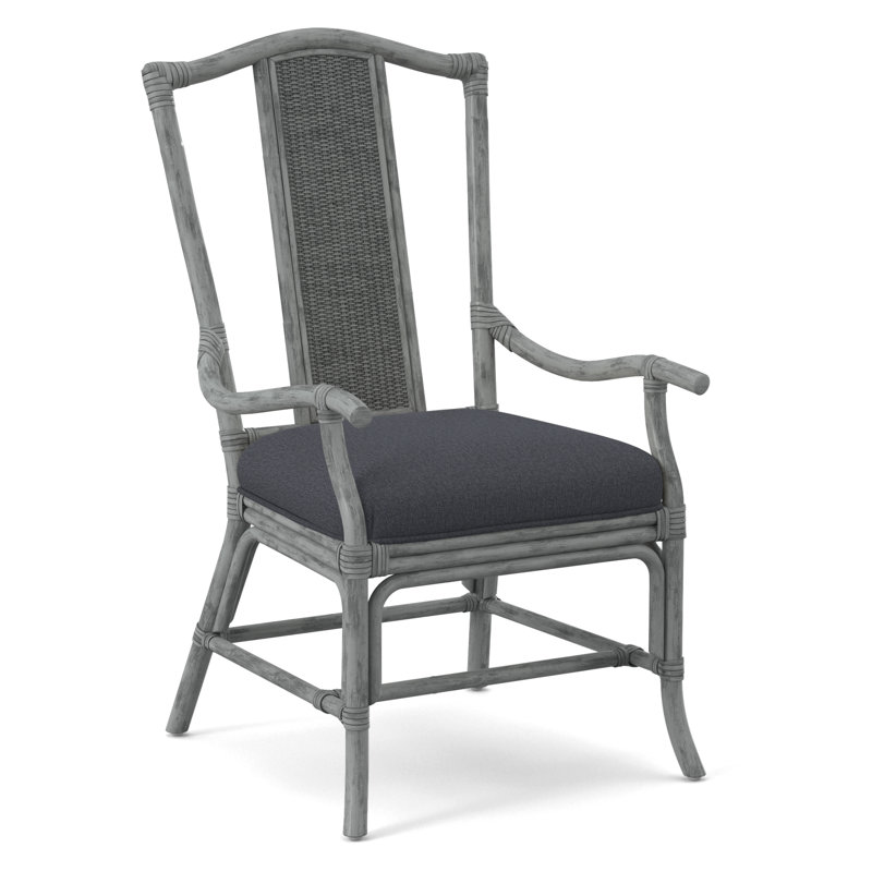 Drury Lane Slat Back Dining Arm Chair, Beige Performance Fabric; 0851-73, Nickel