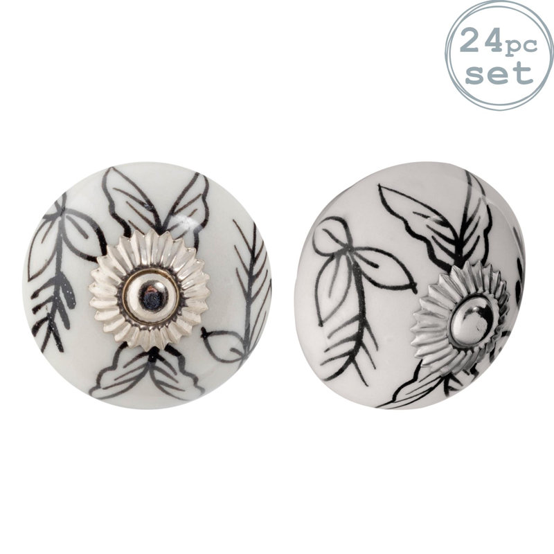 Nicola Spring - Round Ceramic Cabinet Knobs - Black Leaves