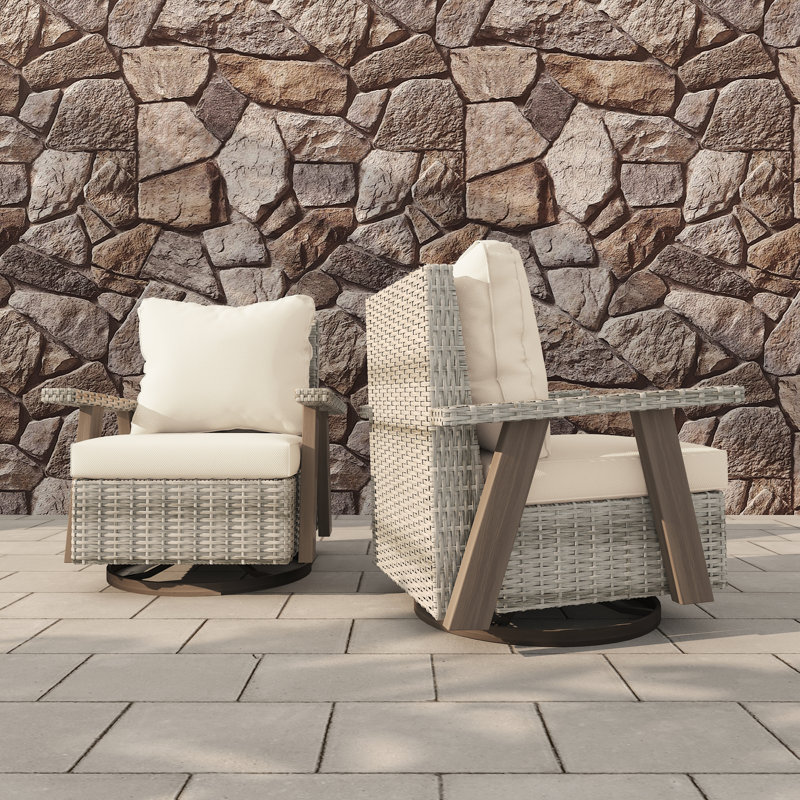 Lauma Outdoor Swivel Lounge Chair（Set of 2）, Beige
