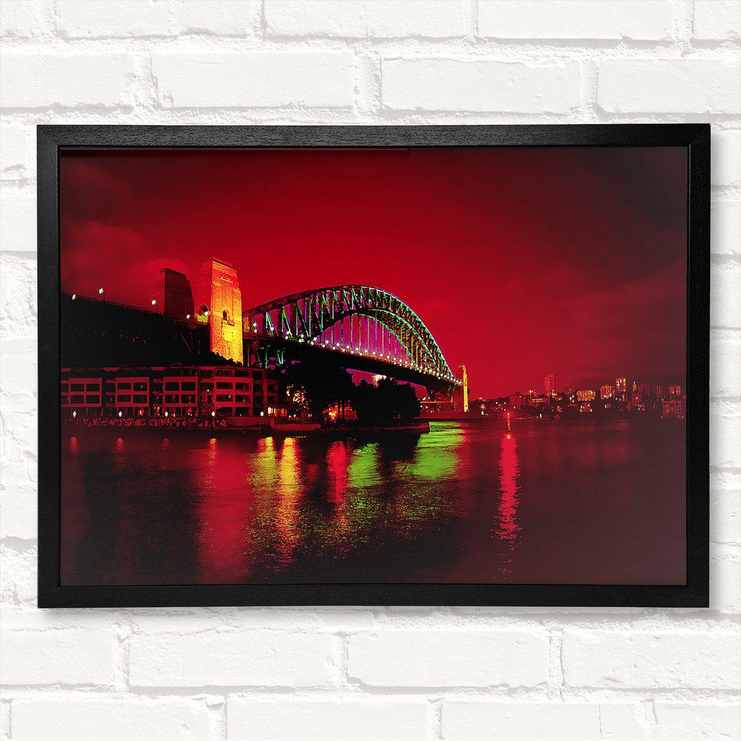 Sydney Harbour Bridge Red Glow - Geschlossener Eckrahmen Kunstdrucke auf Holz