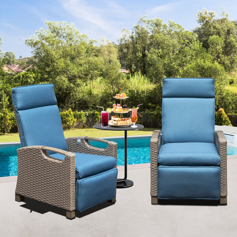 Patio Recliner With Ergonomic Curve And Thick Cushions - Blue For Outdoor Leisure Hand-Woven , Protected, Navy