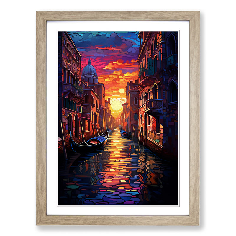 Venice Tachisme - Single Picture Frame Print on Wood, Oak Framed, 64cm H x 46cm W