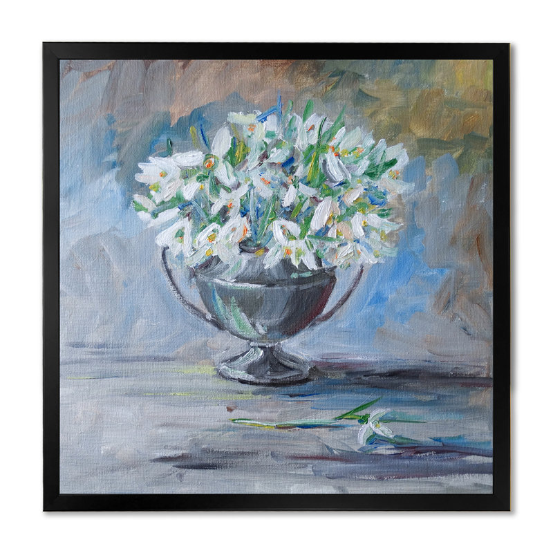 Bouquet Tender Spring First Snowdrops - Peinture, Cadre photo noir, H 16 po x l 16 po x P 1 po