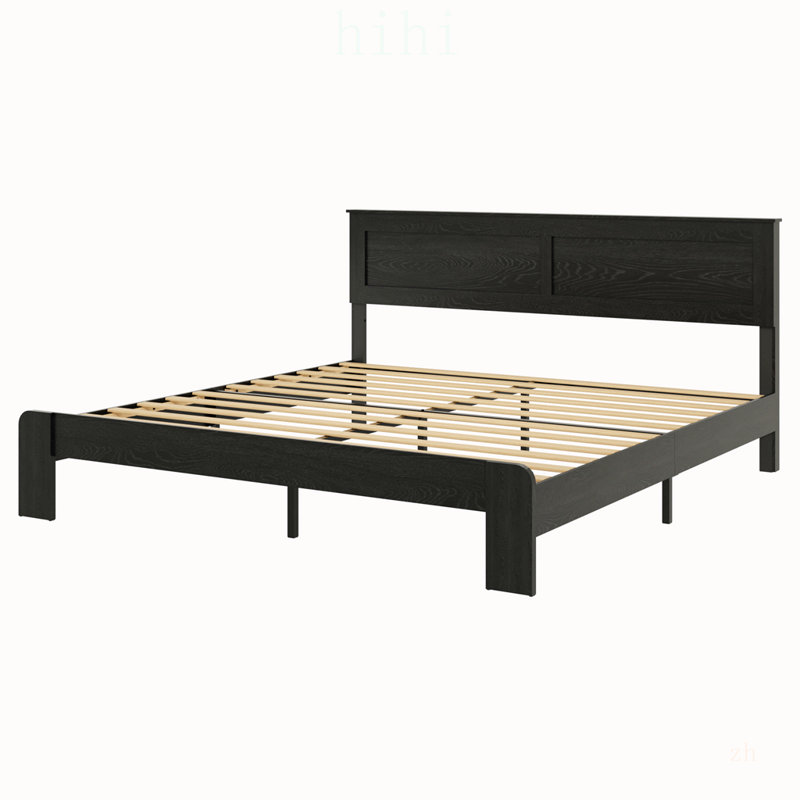 Structure de lit plateforme très grand en bois avec conception silencieuse, grand rangement sous le lit et assemblage facile, aucun sommier tapissier requis