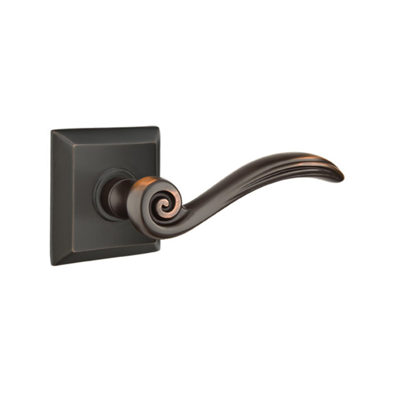Elan Wave/Drop Privacy (Bed & Bath) Door Lever with Square Rosette, Right, Oil Rubbed Bronze