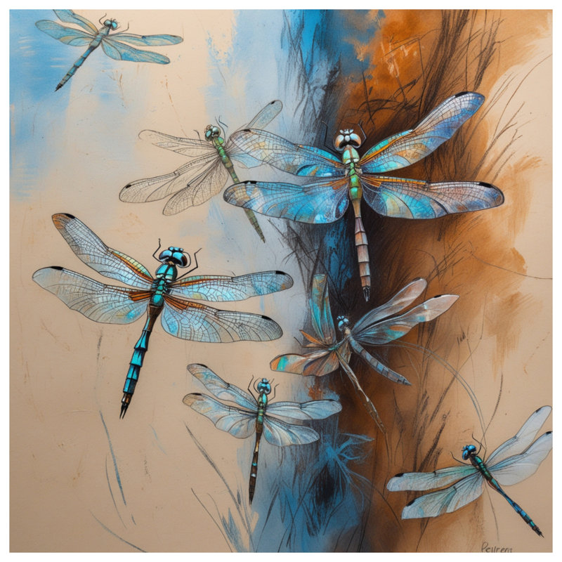 Blue Dragonflies Illustration Duvet Covers, King