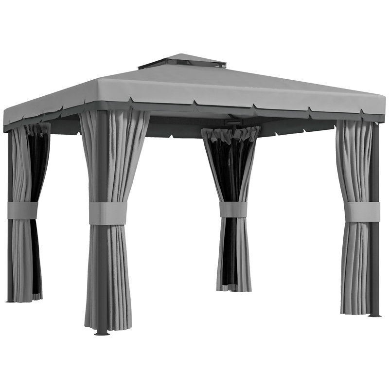 Outsunny 3 x 3(m) Patio Gazebo Canopy with 2 Tier Roof, Light Grey
