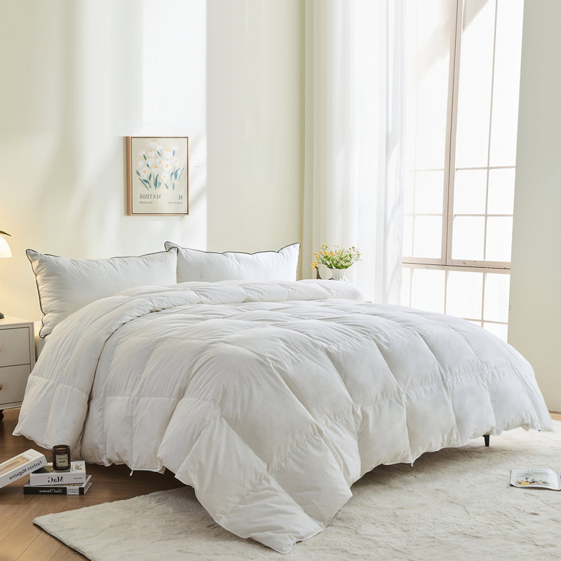  All Season High Fill Power Feather Down Comforter, Organic Cotton Cover With Corner Tabs Duvet Insert