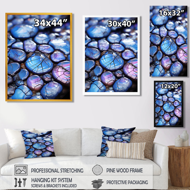 Indigo Agate Stones - Art mural marbre, Cadre flottant noir, H 20 po x l 12 po