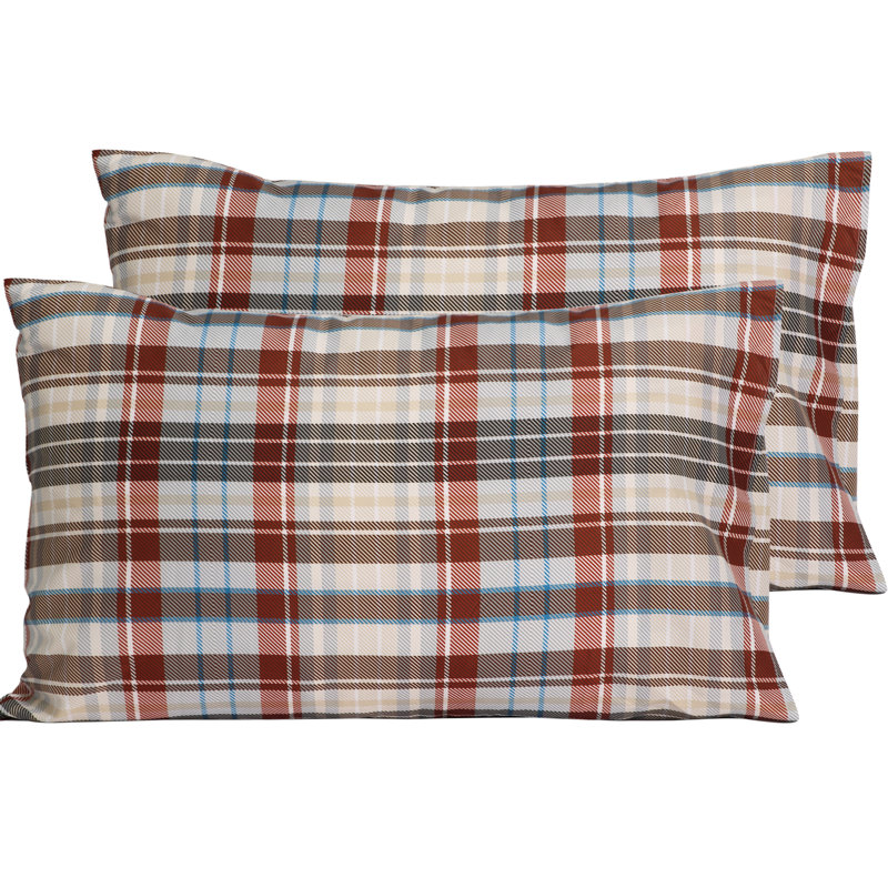 Digital Printed Patterned Fabric Pillowcases Set, King Pillow Case, Brown/Red Checkered