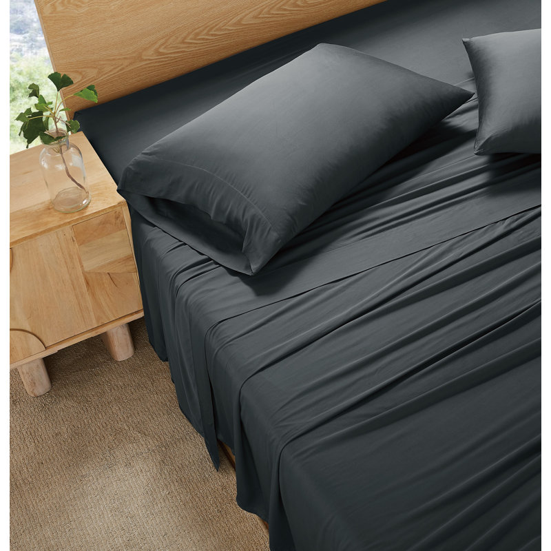 Frye 300 Thread Count Bamboo Sheet Set, Dark Gray, King Sheet Set