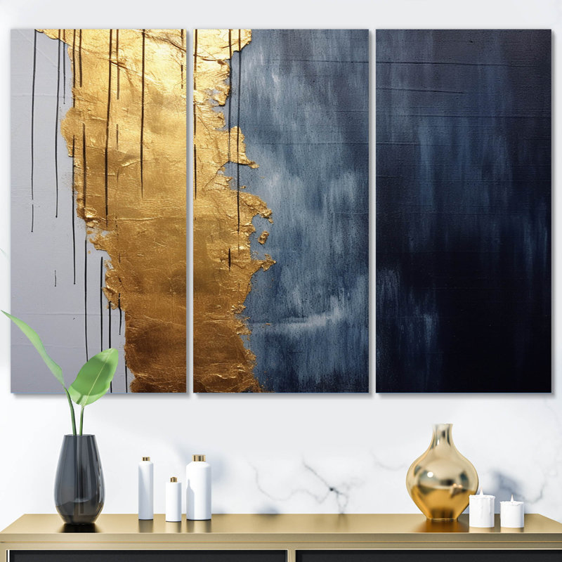 Une touche d'or et de rois bleus III 3 pièces, H 40 po x l 60 po x P 1 po