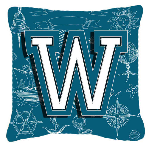 Monogramme initiale mer Doodles intérieur/extérieur Throw Pillow, W, 14" H x 14" L x 4" D