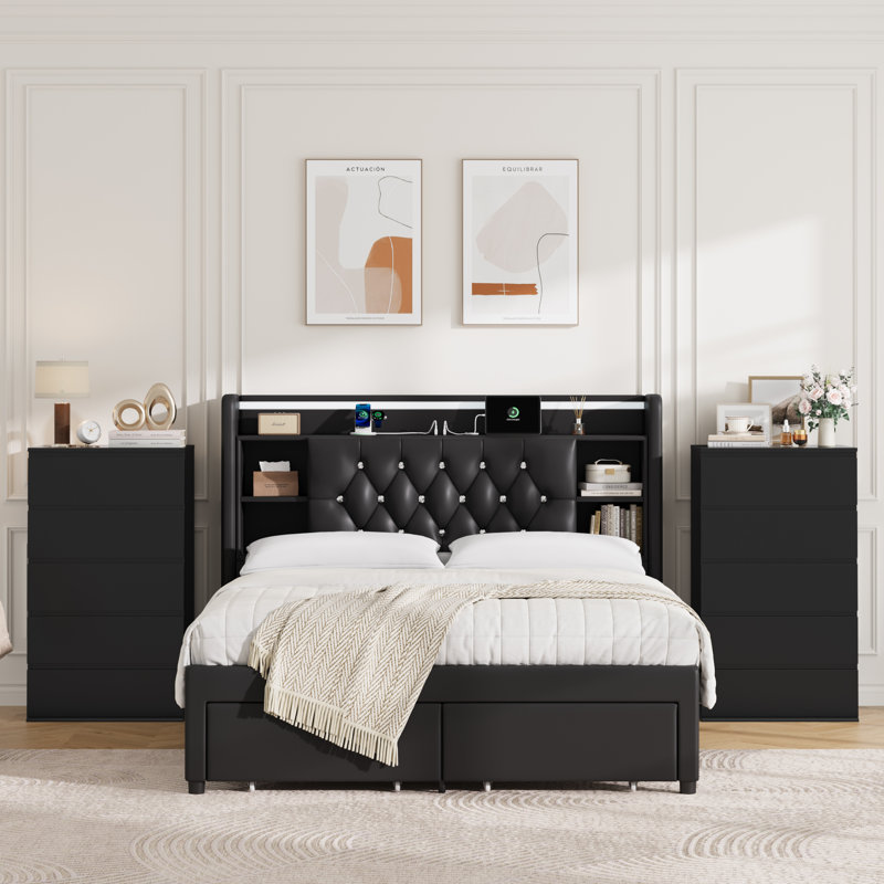 Commode 5 tiroirs (ensemble de 2), Noir