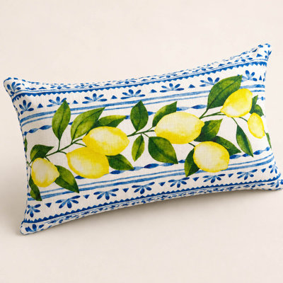 Outdoor Lumbar Pillow with Lemon Print and Weather-Resistant Fabric