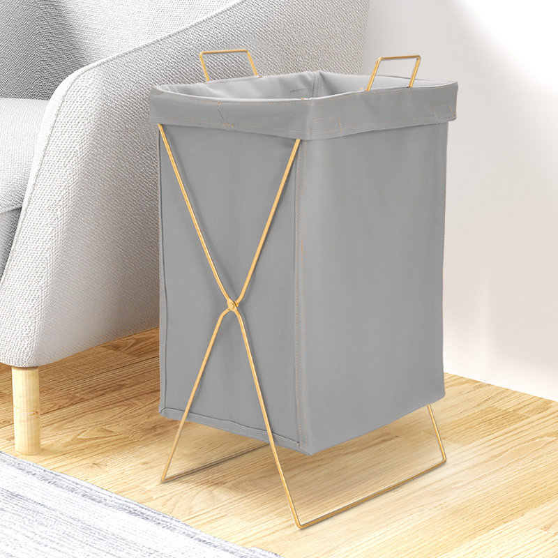 Laundry Basket with Handles, Grey/Gold