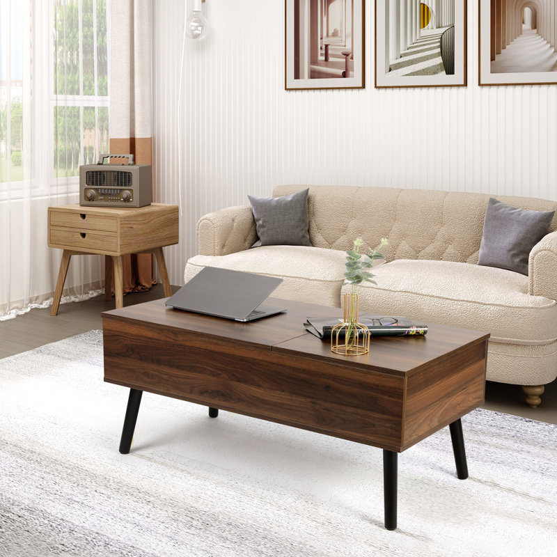 Desari Lift Top Coffee Table with Storage, Walnut Brown Top/Black Base