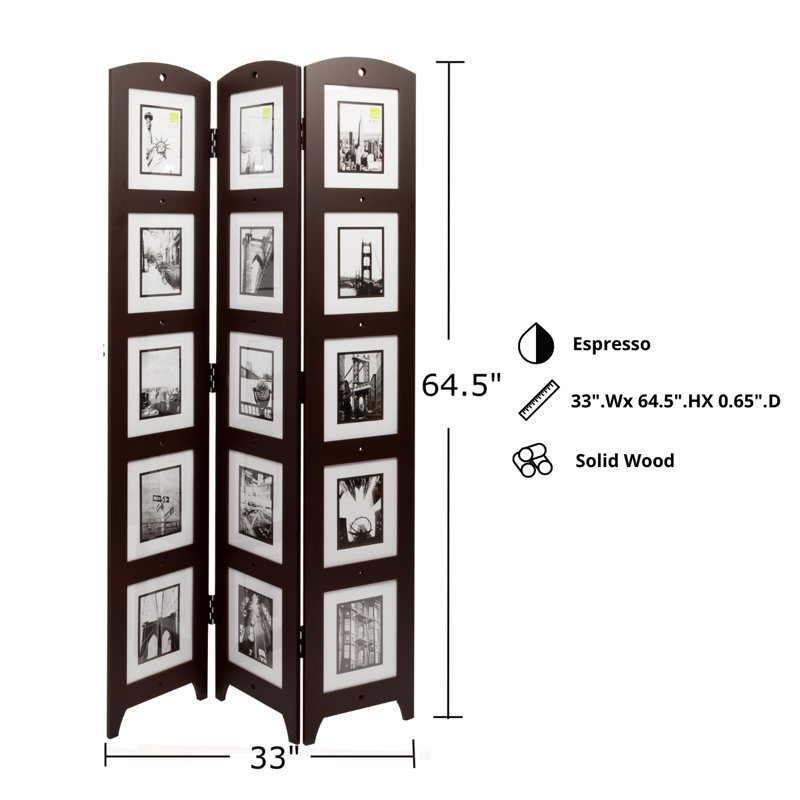 Julee 33.75'' W x 64'' H 3 - Panel Folding Room Divider, Espresso
